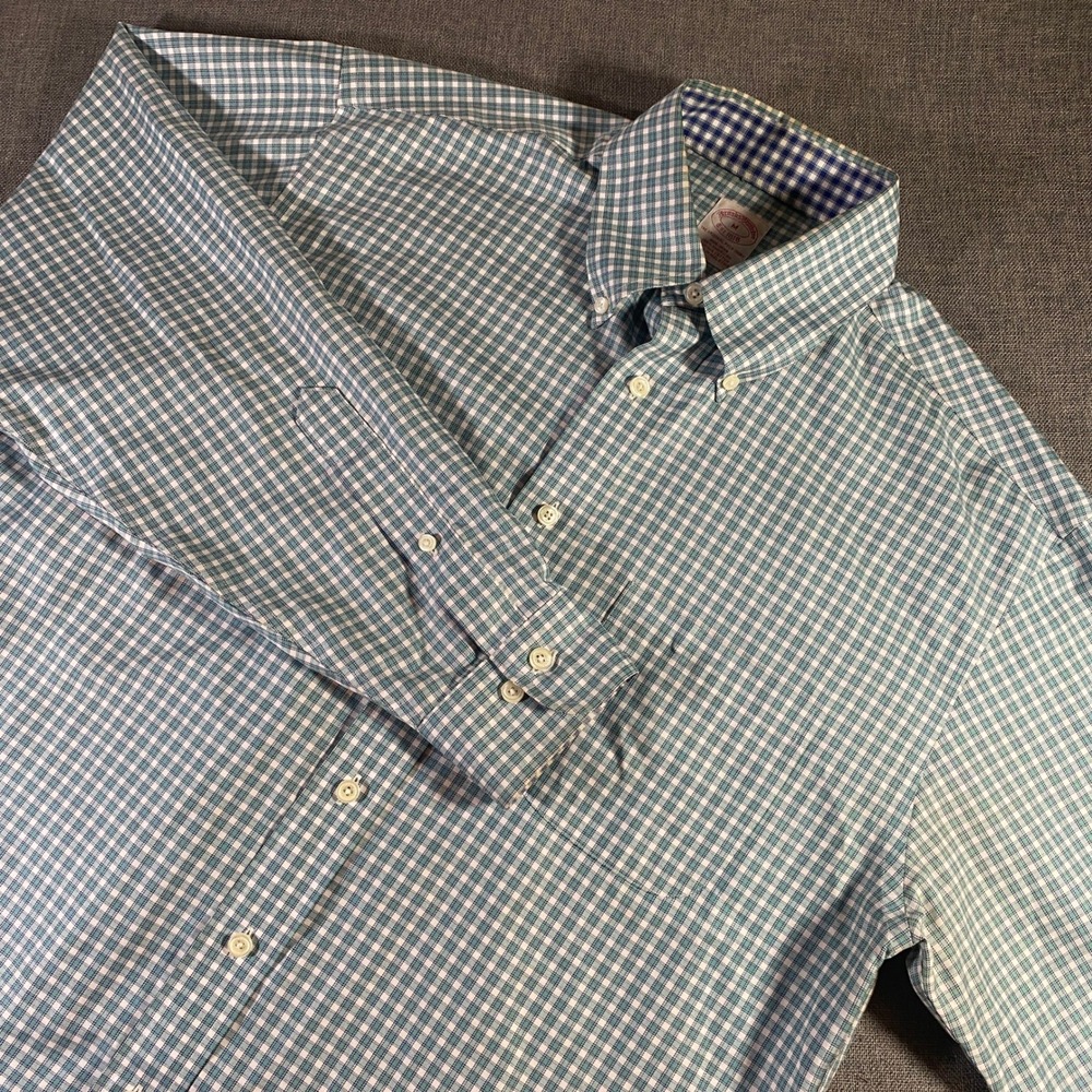 Brooks Brothers Mens Medium Checkered Button Down Non Iron Polo Shirt